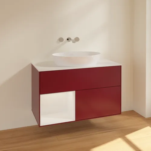 Bild von VILLEROY BOCH Finion Waschbeckenunterschrank, mit Beleuchtung, 2 Auszüge, 1000 x 603 x 501 mm, Peony Matt Lacquer / Glossy White Lacquer / Glass White Matt #FA11GFHB
