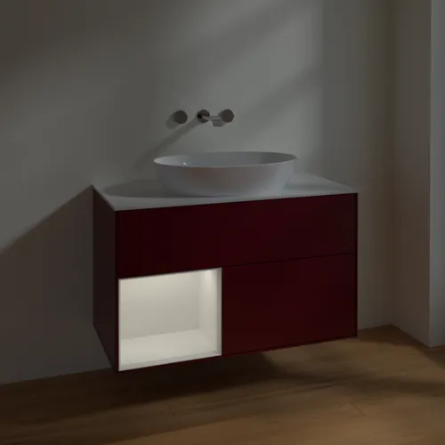 Bild von VILLEROY BOCH Finion Waschbeckenunterschrank, mit Beleuchtung, 2 Auszüge, 1000 x 603 x 501 mm, Peony Matt Lacquer / Glossy White Lacquer / Glass White Matt #FA11GFHB