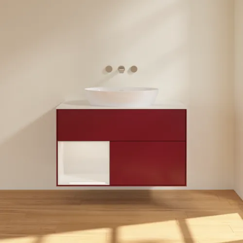 Bild von VILLEROY BOCH Finion Waschbeckenunterschrank, mit Beleuchtung, 2 Auszüge, 1000 x 603 x 501 mm, Peony Matt Lacquer / Glossy White Lacquer / Glass White Matt #FA11GFHB