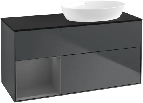 Bild von VILLEROY BOCH Finion Waschbeckenunterschrank, mit Beleuchtung, 3 Auszüge, 1200 x 603 x 501 mm, Midnight Blue Matt Lacquer / Anthracite Matt Lacquer / Glass Black Matt #FA42GKHG