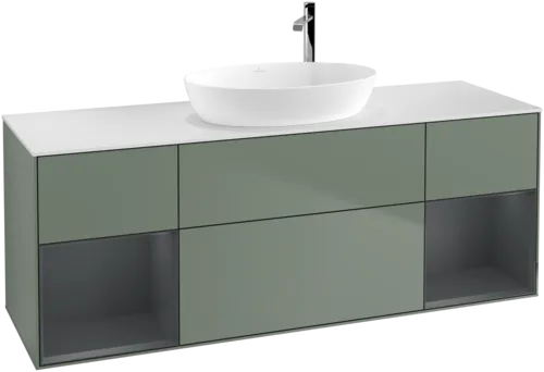 Bild von VILLEROY BOCH Finion Waschbeckenunterschrank, mit Beleuchtung, 4 Auszüge, 1600 x 603 x 501 mm, Olive Matt Lacquer / Midnight Blue Matt Lacquer / Glass White Matt #F981HGGM