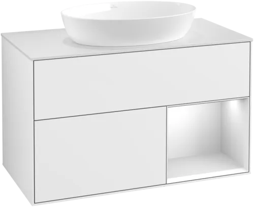 Bild von VILLEROY BOCH Finion Waschbeckenunterschrank, mit Beleuchtung, 2 Auszüge, 1000 x 603 x 501 mm, Glossy White Lacquer / White Matt Lacquer / Glass White Matt #FA21MTGF