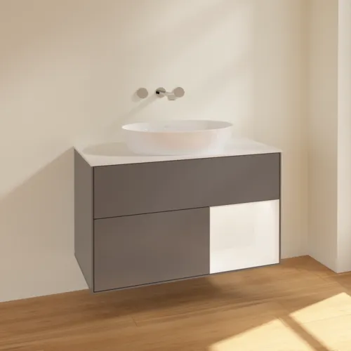 Obrázek VILLEROY BOCH Finion Vanity unit, with lighting, 2 pull-out compartments, 1000 x 603 x 501 mm, Anthracite Matt Lacquer / White Matt Lacquer / Glass White Matt #FA21MTGK