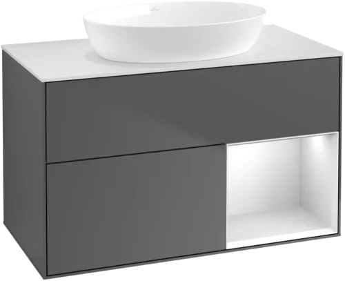 Bild von VILLEROY BOCH Finion Waschbeckenunterschrank, mit Beleuchtung, 2 Auszüge, 1000 x 603 x 501 mm, Anthracite Matt Lacquer / White Matt Lacquer / Glass White Matt #FA21MTGK