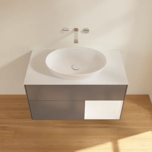 Obrázek VILLEROY BOCH Finion Vanity unit, with lighting, 2 pull-out compartments, 1000 x 603 x 501 mm, Anthracite Matt Lacquer / White Matt Lacquer / Glass White Matt #FA21MTGK