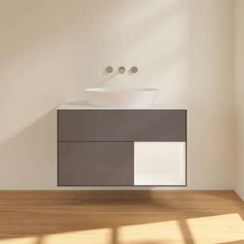 Obrázek VILLEROY BOCH Finion Vanity unit, with lighting, 2 pull-out compartments, 1000 x 603 x 501 mm, Anthracite Matt Lacquer / White Matt Lacquer / Glass White Matt #FA21MTGK