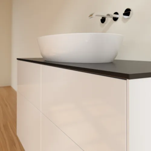 Picture of VILLEROY BOCH Finion Vanity unit, 4 pull-out compartments, 1200 x 603 x 501 mm, Glossy White Lacquer / Glass Black Matt #FA3200GF