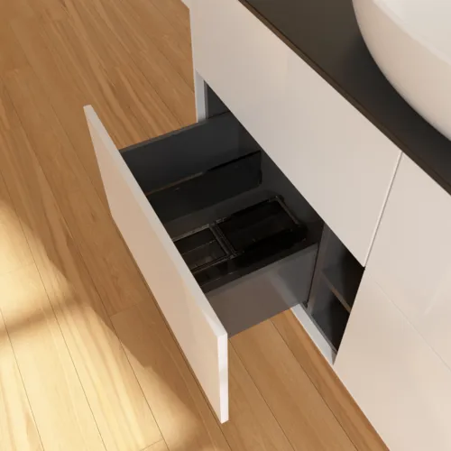 Picture of VILLEROY BOCH Finion Vanity unit, 4 pull-out compartments, 1200 x 603 x 501 mm, Glossy White Lacquer / Glass Black Matt #FA3200GF