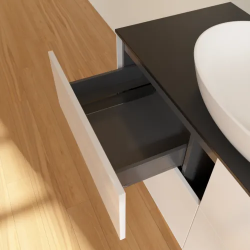 Picture of VILLEROY BOCH Finion Vanity unit, 4 pull-out compartments, 1200 x 603 x 501 mm, Glossy White Lacquer / Glass Black Matt #FA3200GF