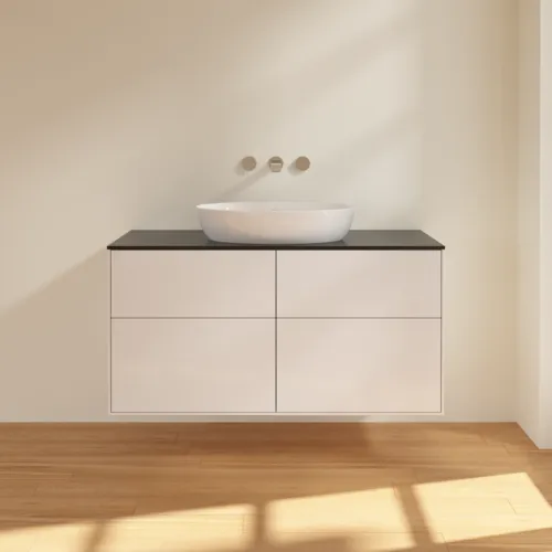 Picture of VILLEROY BOCH Finion Vanity unit, 4 pull-out compartments, 1200 x 603 x 501 mm, Glossy White Lacquer / Glass Black Matt #FA3200GF