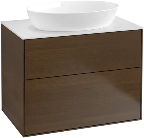 Bild von VILLEROY BOCH Finion Waschbeckenunterschrank, 2 Auszüge, 800 x 603 x 501 mm, Walnut Veneer / Glass White Matt #F99100GN