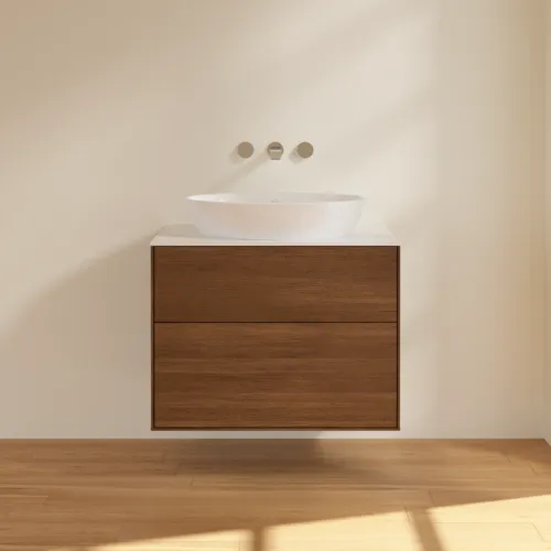 Bild von VILLEROY BOCH Finion Waschbeckenunterschrank, 2 Auszüge, 800 x 603 x 501 mm, Walnut Veneer / Glass White Matt #F99100GN