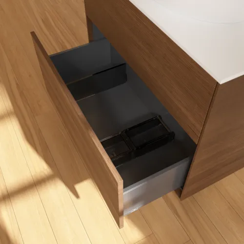 Bild von VILLEROY BOCH Finion Waschbeckenunterschrank, 2 Auszüge, 800 x 603 x 501 mm, Walnut Veneer / Glass White Matt #F99100GN