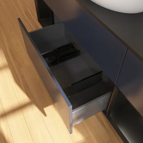 Bild von VILLEROY BOCH Finion Waschbeckenunterschrank, mit Beleuchtung, 4 Auszüge, 1600 x 603 x 501 mm, Midnight Blue Matt Lacquer / Black Matt Lacquer / Glass Black Matt #F982PDHG