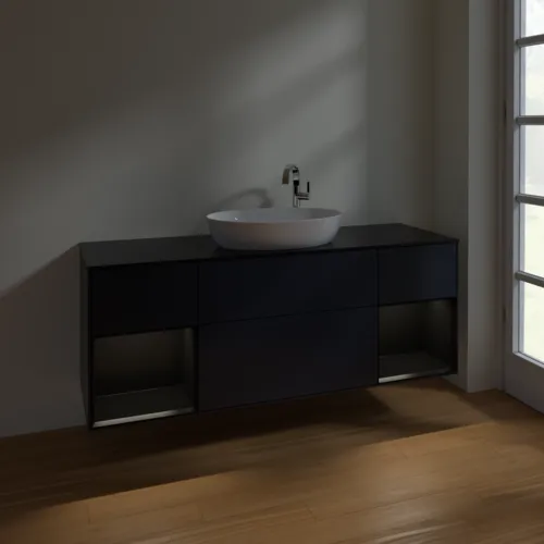 Bild von VILLEROY BOCH Finion Waschbeckenunterschrank, mit Beleuchtung, 4 Auszüge, 1600 x 603 x 501 mm, Midnight Blue Matt Lacquer / Black Matt Lacquer / Glass Black Matt #F982PDHG