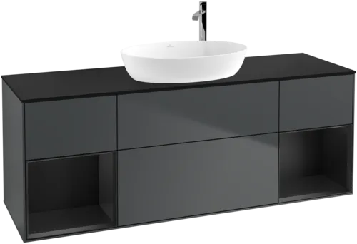Bild von VILLEROY BOCH Finion Waschbeckenunterschrank, mit Beleuchtung, 4 Auszüge, 1600 x 603 x 501 mm, Midnight Blue Matt Lacquer / Black Matt Lacquer / Glass Black Matt #F982PDHG