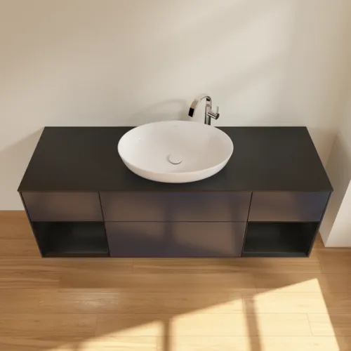 Bild von VILLEROY BOCH Finion Waschbeckenunterschrank, mit Beleuchtung, 4 Auszüge, 1600 x 603 x 501 mm, Midnight Blue Matt Lacquer / Black Matt Lacquer / Glass Black Matt #F982PDHG