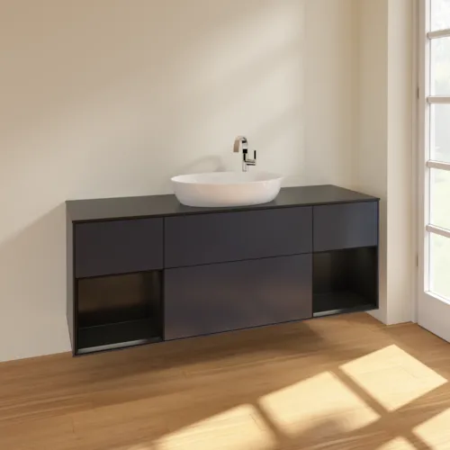 Bild von VILLEROY BOCH Finion Waschbeckenunterschrank, mit Beleuchtung, 4 Auszüge, 1600 x 603 x 501 mm, Midnight Blue Matt Lacquer / Black Matt Lacquer / Glass Black Matt #F982PDHG