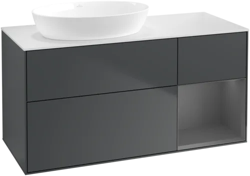 Bild von VILLEROY BOCH Finion Waschbeckenunterschrank, mit Beleuchtung, 3 Auszüge, 1200 x 603 x 501 mm, Midnight Blue Matt Lacquer / Anthracite Matt Lacquer / Glass White Matt #FA51GKHG