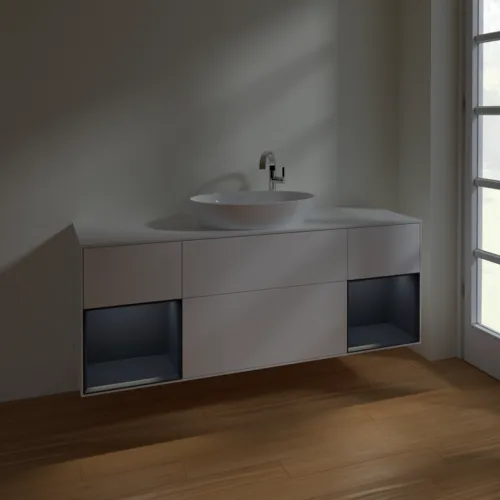 Bild von VILLEROY BOCH Finion Waschbeckenunterschrank, mit Beleuchtung, 4 Auszüge, 1600 x 603 x 501 mm, White Matt Lacquer / Midnight Blue Matt Lacquer / Glass White Matt #F981HGMT
