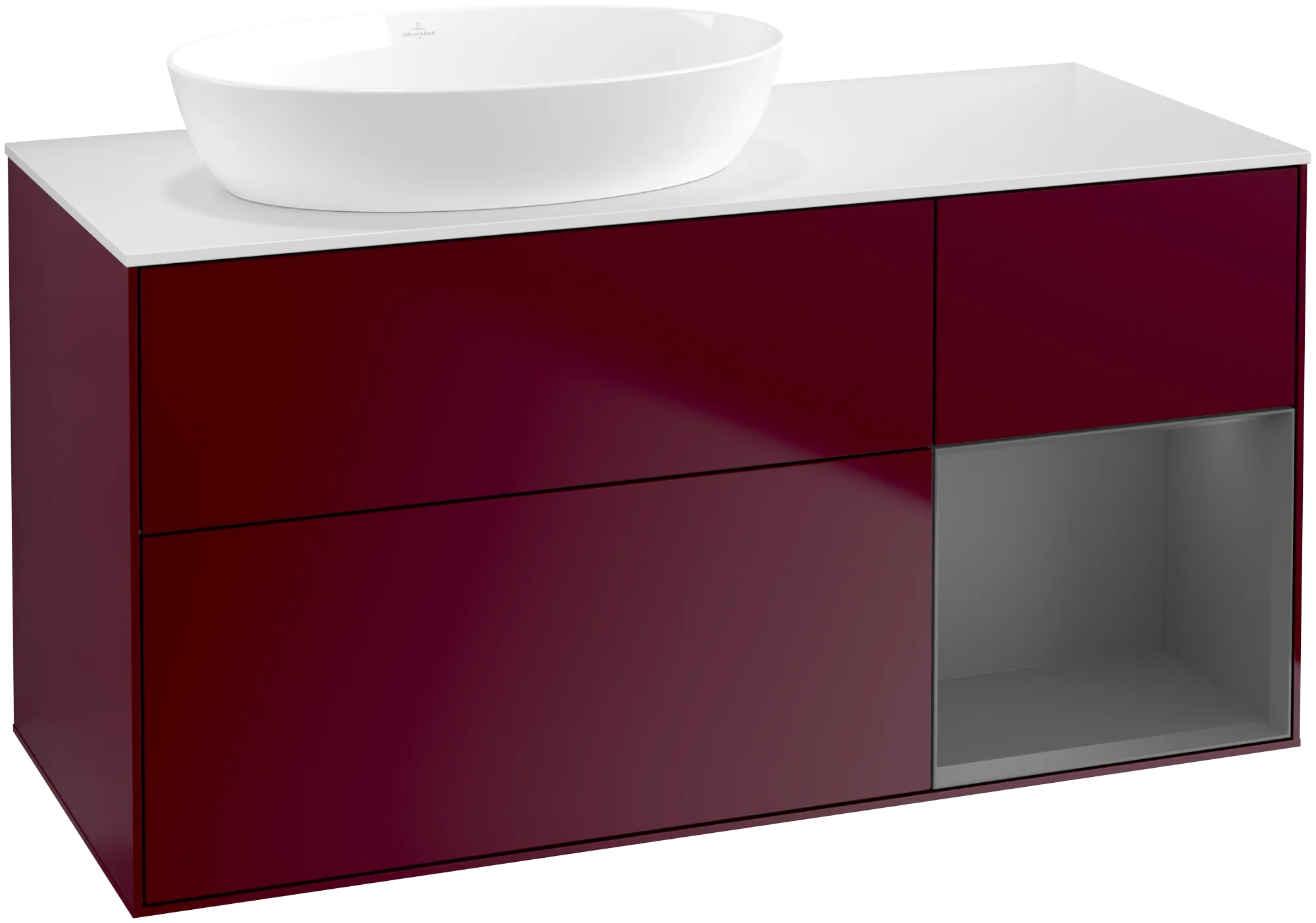 Bild von VILLEROY BOCH Finion Waschbeckenunterschrank, mit Beleuchtung, 3 Auszüge, 1200 x 603 x 501 mm, Peony Matt Lacquer / Anthracite Matt Lacquer / Glass White Matt #FA51GKHB