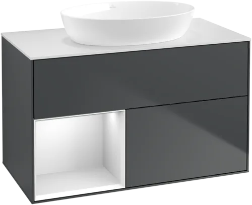 Bild von VILLEROY BOCH Finion Waschbeckenunterschrank, mit Beleuchtung, 2 Auszüge, 1000 x 603 x 501 mm, Midnight Blue Matt Lacquer / White Matt Lacquer / Glass White Matt #FA11MTHG
