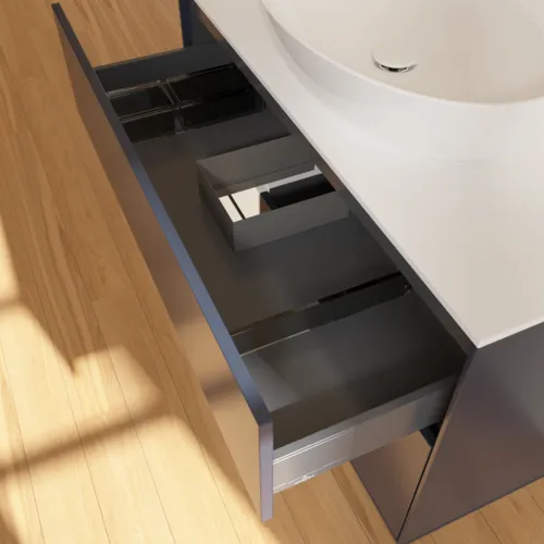 Picture of VILLEROY BOCH Finion Vanity unit, with lighting, 2 pull-out compartments, 1000 x 603 x 501 mm, Midnight Blue Matt Lacquer / White Matt Lacquer / Glass White Matt #FA11MTHG