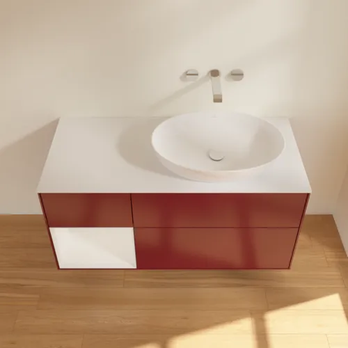 Bild von VILLEROY BOCH Finion Waschbeckenunterschrank, mit Beleuchtung, 3 Auszüge, 1200 x 603 x 501 mm, Peony Matt Lacquer / Glossy White Lacquer / Glass White Matt #FA41GFHB
