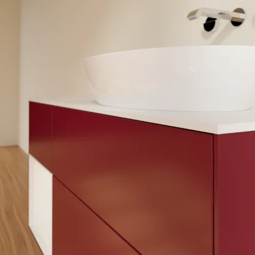 Bild von VILLEROY BOCH Finion Waschbeckenunterschrank, mit Beleuchtung, 3 Auszüge, 1200 x 603 x 501 mm, Peony Matt Lacquer / Glossy White Lacquer / Glass White Matt #FA41GFHB