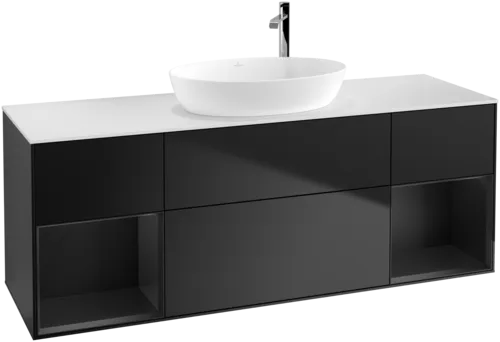 Bild von VILLEROY BOCH Finion Waschbeckenunterschrank, mit Beleuchtung, 4 Auszüge, 1600 x 603 x 501 mm, Black Matt Lacquer / Black Matt Lacquer / Glass White Matt #F981PDPD
