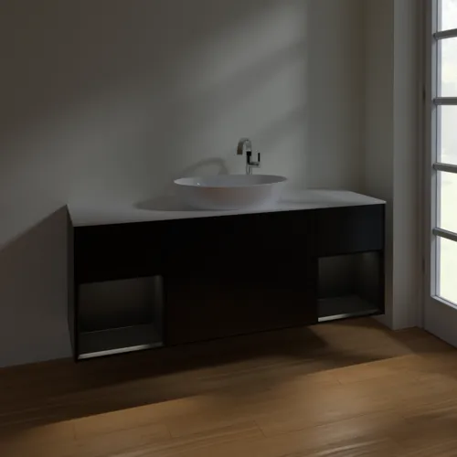 Bild von VILLEROY BOCH Finion Waschbeckenunterschrank, mit Beleuchtung, 4 Auszüge, 1600 x 603 x 501 mm, Black Matt Lacquer / Black Matt Lacquer / Glass White Matt #F981PDPD