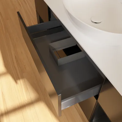 Bild von VILLEROY BOCH Finion Waschbeckenunterschrank, mit Beleuchtung, 4 Auszüge, 1600 x 603 x 501 mm, Black Matt Lacquer / Black Matt Lacquer / Glass White Matt #F981PDPD