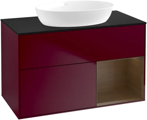 Obrázek VILLEROY BOCH Finion Vanity unit, with lighting, 2 pull-out compartments, 1000 x 603 x 501 mm, Peony Matt Lacquer / Walnut Veneer / Glass Black Matt #FA22GNHB
