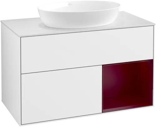 Bild von VILLEROY BOCH Finion Waschbeckenunterschrank, mit Beleuchtung, 2 Auszüge, 1000 x 603 x 501 mm, Glossy White Lacquer / Peony Matt Lacquer / Glass White Matt #FA21HBGF