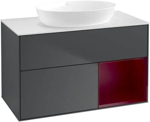 Obrázek VILLEROY BOCH Finion Vanity unit, with lighting, 2 pull-out compartments, 1000 x 603 x 501 mm, Midnight Blue Matt Lacquer / Peony Matt Lacquer / Glass White Matt #FA21HBHG