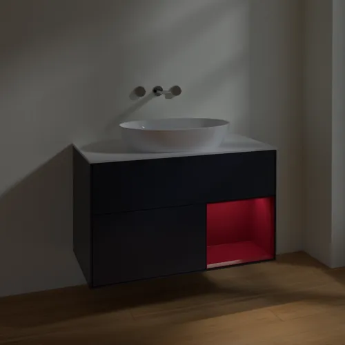 Bild von VILLEROY BOCH Finion Waschbeckenunterschrank, mit Beleuchtung, 2 Auszüge, 1000 x 603 x 501 mm, Midnight Blue Matt Lacquer / Peony Matt Lacquer / Glass White Matt #FA21HBHG