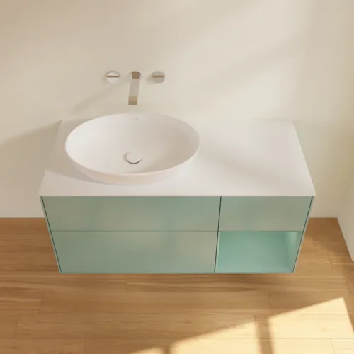 Bild von VILLEROY BOCH Finion Waschbeckenunterschrank, mit Beleuchtung, 3 Auszüge, 1200 x 603 x 501 mm, Olive Matt Lacquer / Olive Matt Lacquer / Glass White Matt #FA51GMGM