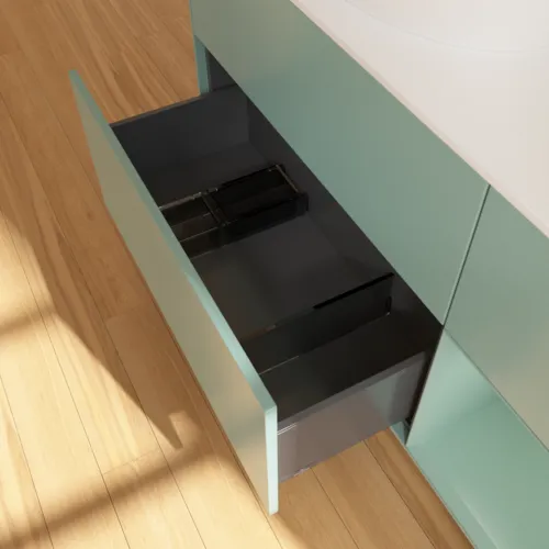 Bild von VILLEROY BOCH Finion Waschbeckenunterschrank, mit Beleuchtung, 3 Auszüge, 1200 x 603 x 501 mm, Olive Matt Lacquer / Olive Matt Lacquer / Glass White Matt #FA51GMGM