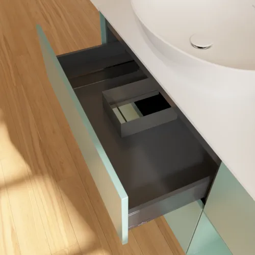 Bild von VILLEROY BOCH Finion Waschbeckenunterschrank, mit Beleuchtung, 3 Auszüge, 1200 x 603 x 501 mm, Olive Matt Lacquer / Olive Matt Lacquer / Glass White Matt #FA51GMGM