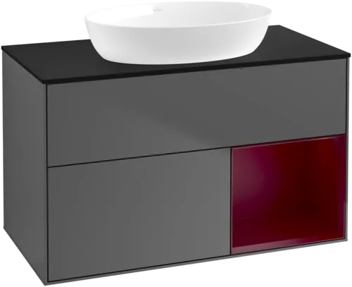 Bild von VILLEROY BOCH Finion Waschbeckenunterschrank, mit Beleuchtung, 2 Auszüge, 1000 x 603 x 501 mm, Anthracite Matt Lacquer / Peony Matt Lacquer / Glass Black Matt #FA22HBGK