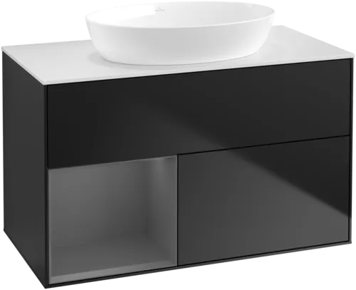 Bild von VILLEROY BOCH Finion Waschbeckenunterschrank, mit Beleuchtung, 2 Auszüge, 1000 x 603 x 501 mm, Black Matt Lacquer / Anthracite Matt Lacquer / Glass White Matt #FA11GKPD