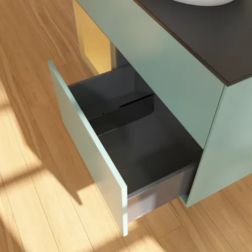 Bild von VILLEROY BOCH Finion Waschbeckenunterschrank, mit Beleuchtung, 2 Auszüge, 1000 x 603 x 501 mm, Olive Matt Lacquer / Gold Matt Lacquer / Glass Black Matt #FA12HFGM