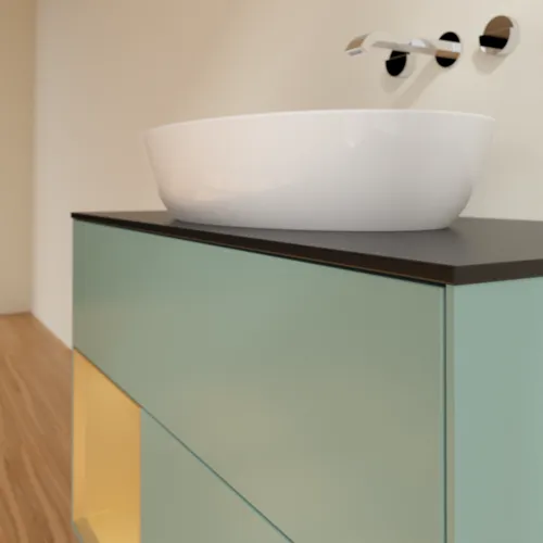 Bild von VILLEROY BOCH Finion Waschbeckenunterschrank, mit Beleuchtung, 2 Auszüge, 1000 x 603 x 501 mm, Olive Matt Lacquer / Gold Matt Lacquer / Glass Black Matt #FA12HFGM