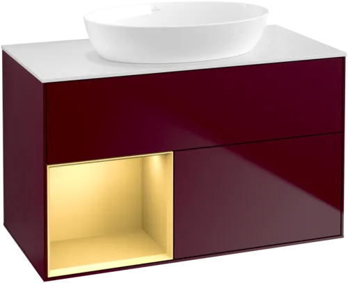 Bild von VILLEROY BOCH Finion Waschbeckenunterschrank, mit Beleuchtung, 2 Auszüge, 1000 x 603 x 501 mm, Peony Matt Lacquer / Gold Matt Lacquer / Glass White Matt #FA11HFHB