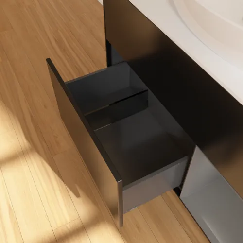 Bild von VILLEROY BOCH Finion Waschbeckenunterschrank, mit Beleuchtung, 2 Auszüge, 1000 x 603 x 501 mm, Black Matt Lacquer / Anthracite Matt Lacquer / Glass White Matt #FA21GKPD