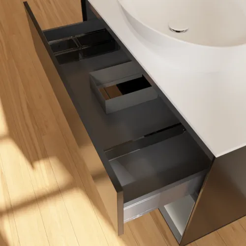 Bild von VILLEROY BOCH Finion Waschbeckenunterschrank, mit Beleuchtung, 2 Auszüge, 1000 x 603 x 501 mm, Black Matt Lacquer / Anthracite Matt Lacquer / Glass White Matt #FA21GKPD