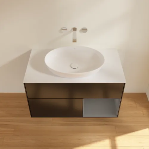 Bild von VILLEROY BOCH Finion Waschbeckenunterschrank, mit Beleuchtung, 2 Auszüge, 1000 x 603 x 501 mm, Black Matt Lacquer / Anthracite Matt Lacquer / Glass White Matt #FA21GKPD