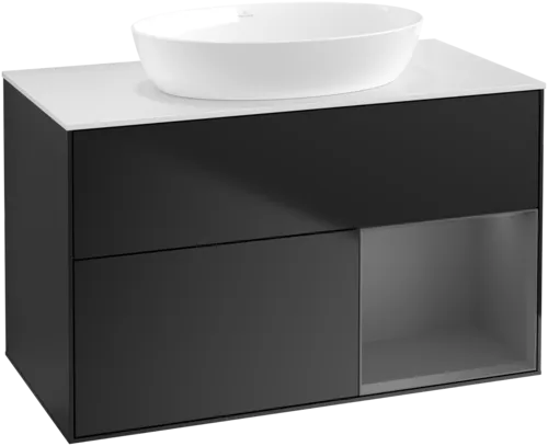 Bild von VILLEROY BOCH Finion Waschbeckenunterschrank, mit Beleuchtung, 2 Auszüge, 1000 x 603 x 501 mm, Black Matt Lacquer / Anthracite Matt Lacquer / Glass White Matt #FA21GKPD