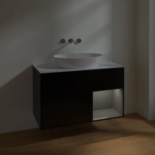 Bild von VILLEROY BOCH Finion Waschbeckenunterschrank, mit Beleuchtung, 2 Auszüge, 1000 x 603 x 501 mm, Black Matt Lacquer / Anthracite Matt Lacquer / Glass White Matt #FA21GKPD