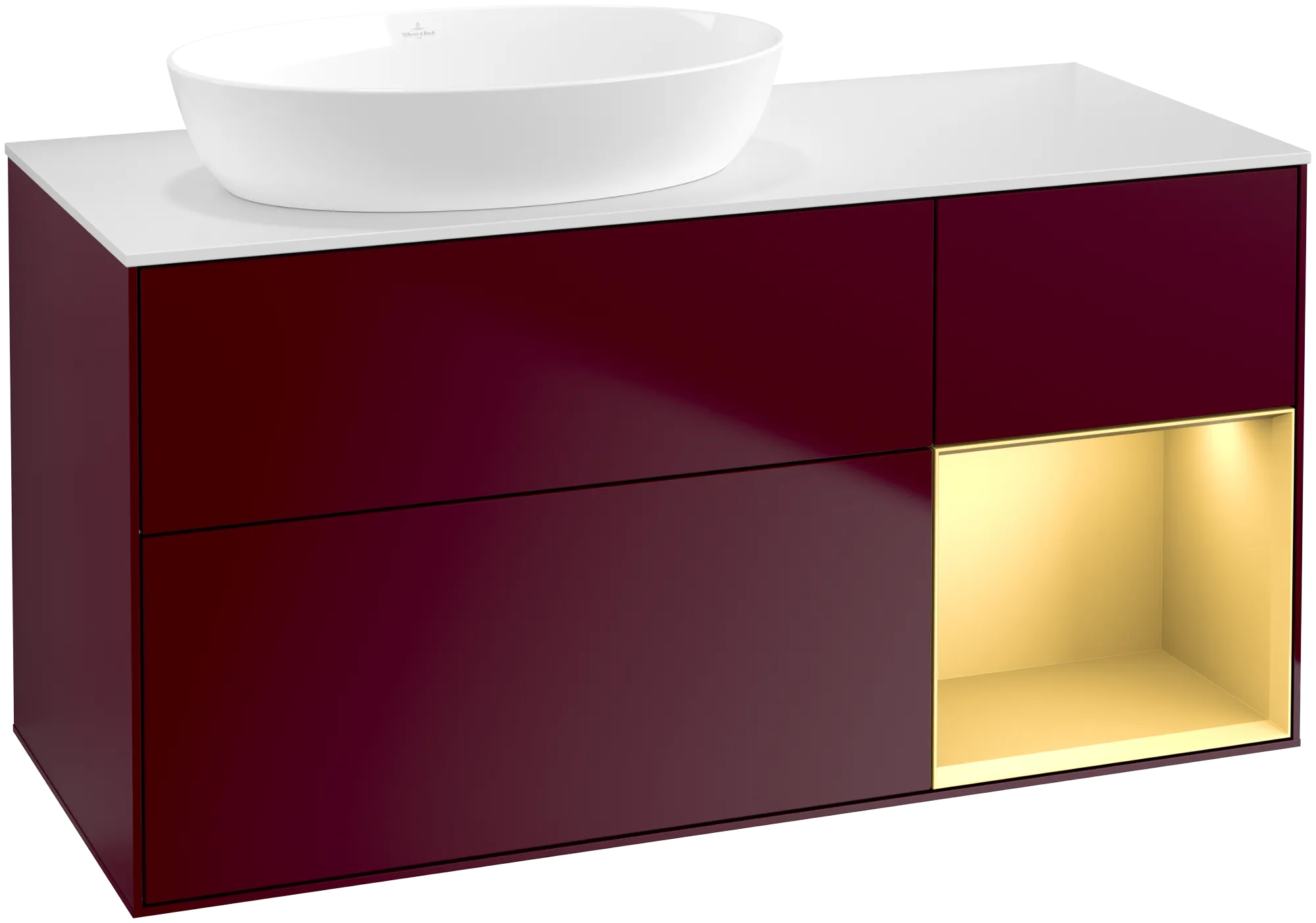 Bild von VILLEROY BOCH Finion Waschbeckenunterschrank, mit Beleuchtung, 3 Auszüge, 1200 x 603 x 501 mm, Peony Matt Lacquer / Gold Matt Lacquer / Glass White Matt #FA51HFHB
